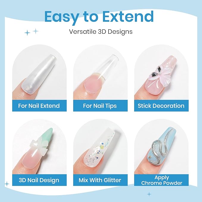 3D Nail Gel Sculpting Gel Non Stick Hand Solid Builder Gel for Nails Extension Sculpting Modeling with Chrome Powder for Carving Patterns Decoration Home Manicure DIY for Women