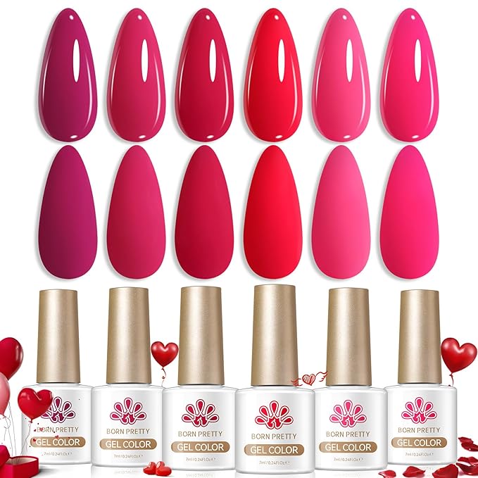 BORN PRETTY Hot Pink Gel Nail Polish Set 6 Colors,Neon Dragon Fruit Bright Pink Purple Bloody Red Soak off U v Gel Polish Kit for Salon Manicure and Nail Art DIY at Home