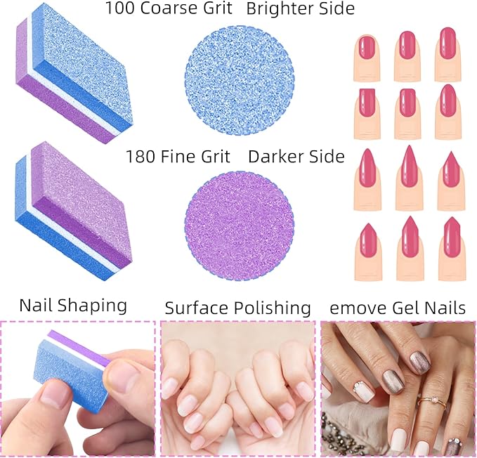 50 Pcs Sponge Nail Buffers,100/180 Grit Mini Nail Files,Mini Buffer Block Nail File for Acrylic & Natural Nails,Double-Sided Buffing Blocks for Manicure & Pedicure,Salon & Home Use(Purpel-Blue)