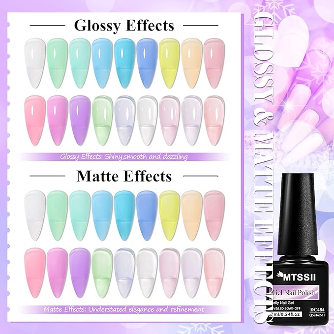 MTSSII Jelly Gel Nail Polish Set Nude Gel Polish 18 Colors Crystal Gel Polish Kit Transparent Pink Lavender Purple Blue Jelly Nail Polish Set Nail Art Gel DIY Gift