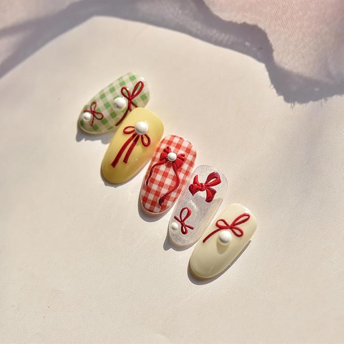 Embossed Bow Nail Art Stickers 5D Valentines Nail Decals with Pearl Design Cute Nail Stickers Self-Adhesive Red Butterfly Nail Accessories Valentines Stickers Supplies for Women Manicure Decor 1Sheet