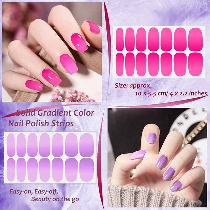 24 Sheets Gradient Solid Color Nail Polish Strips, Self-Adhesive Bright Color Nail Polish Stickers, Nail Wraps, Nail Art Accessories