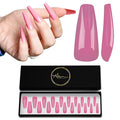 Allkem Press on Nails Extra Long Ballerina (20 Pieces) - Glossy Nail Extensions Kit - 10 Sizes Glue on Fake Nails (Rose Pink)