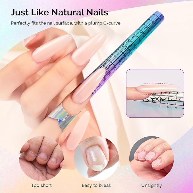 MelodySusie Nail Forms for Nail Extensions 100PCS, Long Length and Strong Adhesion, for Acrylic, Builder Gel and Poly Gel, for Home DIY and Salon Tools