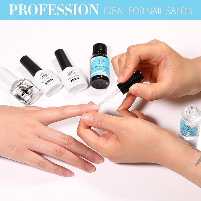 Born Pretty Nail Dehydrator and Nail-Primer, Nail Prep Dehydrator Acid Free Nail-Primer, Cuticle Oil for Nails, Base and Top Gel Coat Nail Supplies Functional Nail Set 5PCS