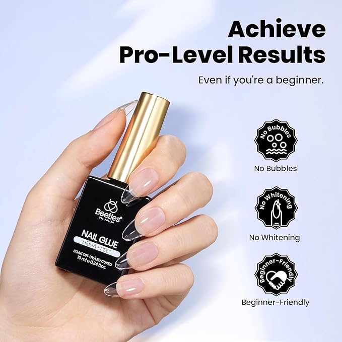 Beetles Hema-Free Nail Glue & Primer Set, 2Pcs 10ml TPO Free Super Strong 9 in 1 Nail Glue Gel and Bond Primer for Acrylic Fast Dry Supplies, Long-Lasting Professional Kit, U V Light Required
