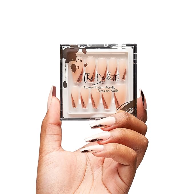 The Nailest - Instant Luxury Acrylic Press-on Nails - Medium Coffin- Rose Gold Glory