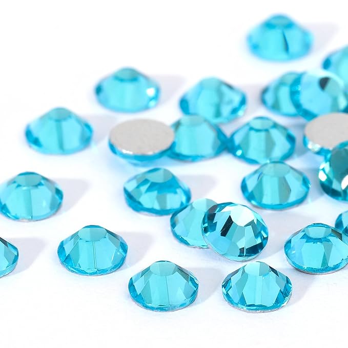 Novani Crystal Rhinestones, Flatback Loose Gemstones 1440pcs Glass Rhinestones for Clothes Shoes Crafts Makeup Nail Art and DIY Decorations(SS8, Aquamarine)