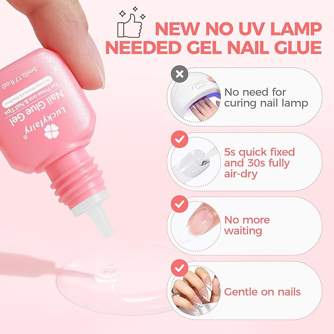 Super Strong Gel Nail Glue for Press On Nails: Upgraded No U V Lamp Needed Glue Gel, Travel-Size 5ml Air Quickly Dry for Nail Tips Fake Nails Long Lasting with Professional Salon Quality
