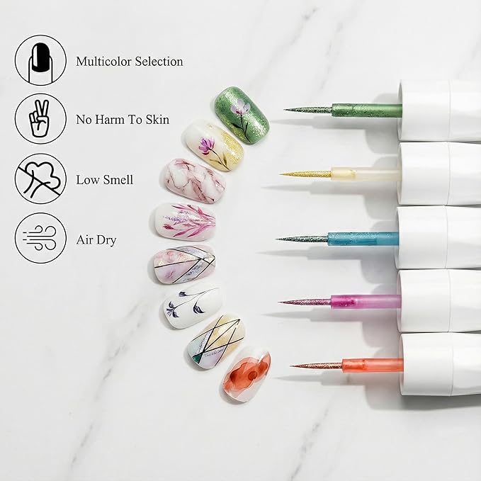 A'DOR BEAUTY Marble Ink for Nails Set - 12 Watercolors & 5 Metallic Shades, Blooming Gel Magic Nail Polish, Nail Art Supplies for Marbling, Veining & Abstract Nail Design - Marble-03