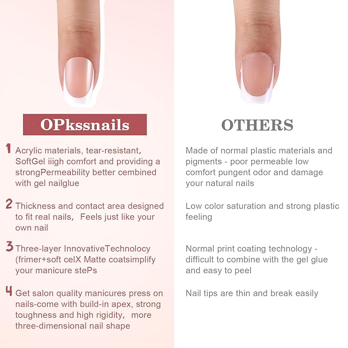 256pcs Pink Alomnd Press on Nails for Women, OPkssnails Medium French Tip Press on Nails, Pre-lasting French Soft Gel Nail Tips, No Need to File Acrylic Fake Nails Extension for Nail Art DIY 16 Sizes