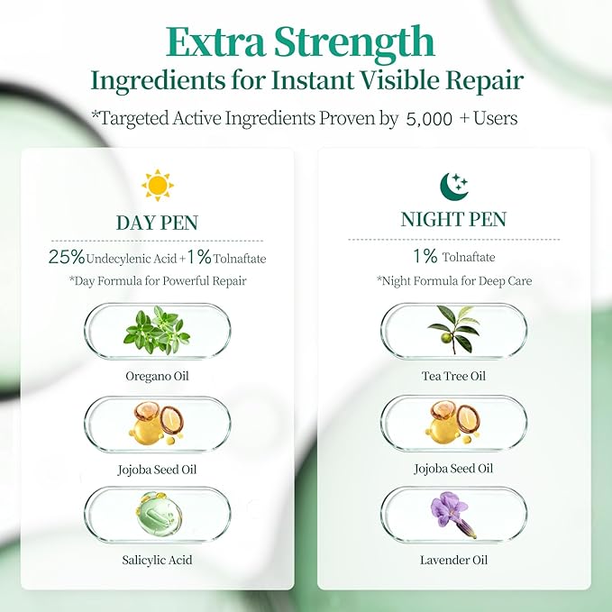 Apuree Antifungal Pen Extra Strength: 25% Undecylenic Acid 1% Tolnaftate | 6Pcs Day & Night Care Nail Fungus Pen | FSA-HSA | Fungal Nail Treatment Repair For Damaged Yellow Discolored Thick Nails