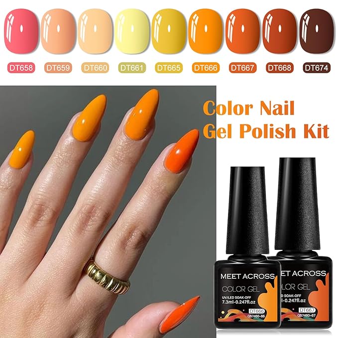 MEET ACROSS 9 Colors Gel Nail Polish + 3PCS Function Gel Nail Polish Kit,Fashion Nail Art Set Design Gifts for Women Manicure Salon (SET22, 12pcs)