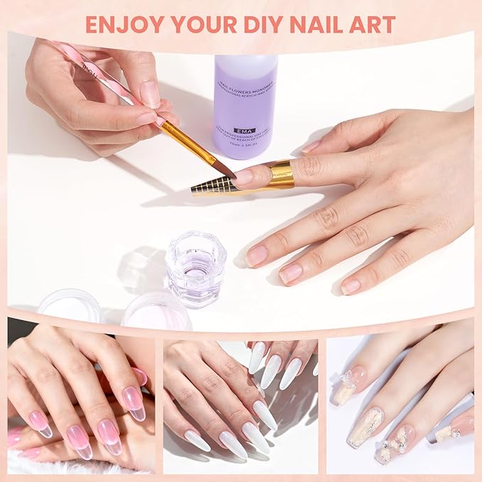 Nail Kit for Beginners with Everything: Practice Hand Acrylic Nail Set Professional Powder Drill Liquid Starter Kits with U V Lamp in Cosmetic Gift Bag for Women Salon Home (Blue)