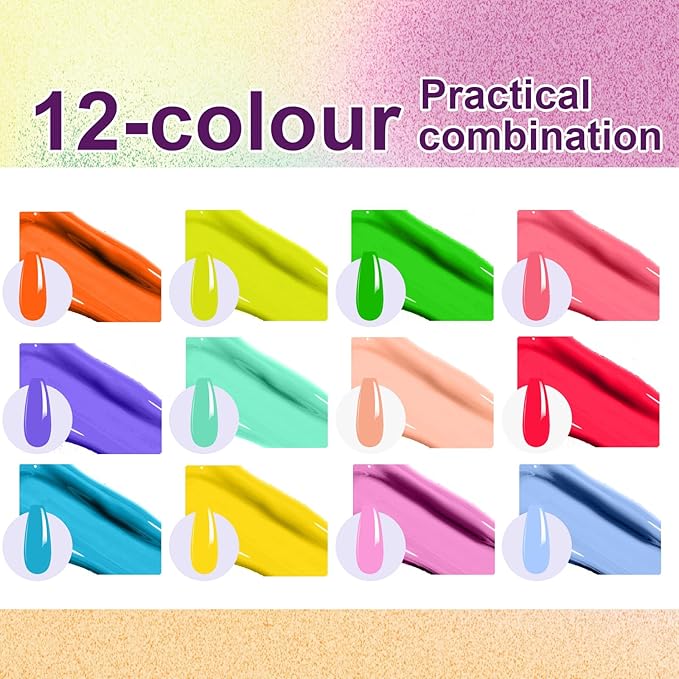 Gradient Gel Nail Set,16 Bright Neon Color for Ombre Nail Polish Platte Kit with 14* Nail Art Tools, Summer Rainbow Pat Painting Gel French Nail Manicure No-wipe DIY Art Home Salon