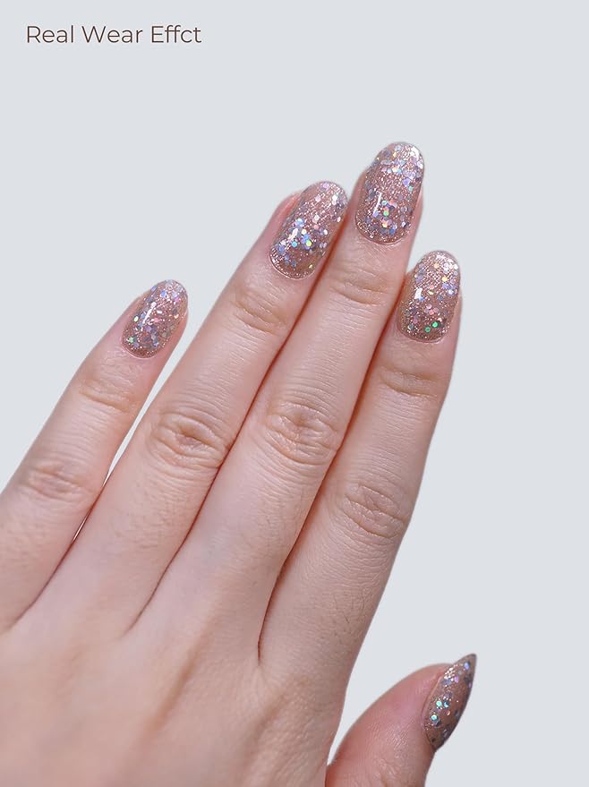 Semi Cured Gel Nail Strips - UV Light Gel Nail Stickers - 20 Long Lasting Salon Quality Wraps (Fairy Sparkle Pink)