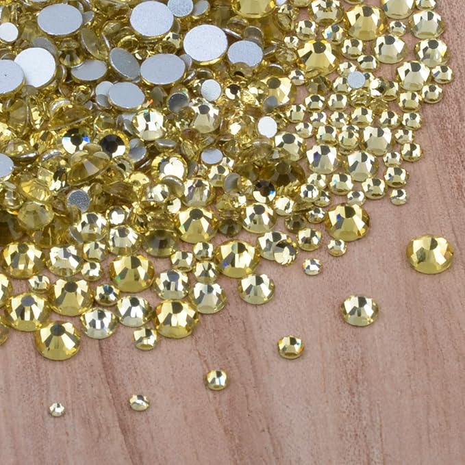 10000 Pieces Rhinestones 6 Sizes Round Crystal Glass Flat Back Rhinestones with 1Tweezers and 1Picking Pen for Nail Art Crafts Clothes Bags DIY (Jonquil)