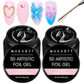 Makartt Nail Foil Glue: 3D Gel Nail Art, 2Pcs 8ml Nails Transfer Gel Adhesive for Linear, Shell, Ripple Designs, UV LED Lamp Required