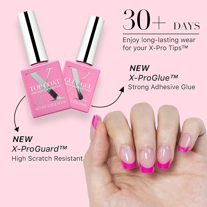 SXC Cosmetics French Tip Press On Nails – 5 Pink Series, Extra Short Square, X-Pro Tips Starter Kit | 150PCS, 15 Sizes, 5 Styles, Beginner-Friendly
