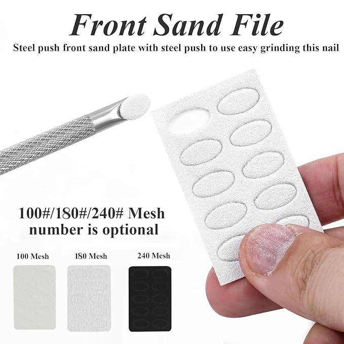 2 Pack Professional Nail Polish Around Cuticle Remover Tools, Pre-treatment Cuticle Pusher with 15 Sheets 100/180/240 Grit Sandpaper, Dual-Ended Russian Nail Polish for Manicure Pedicure Salon