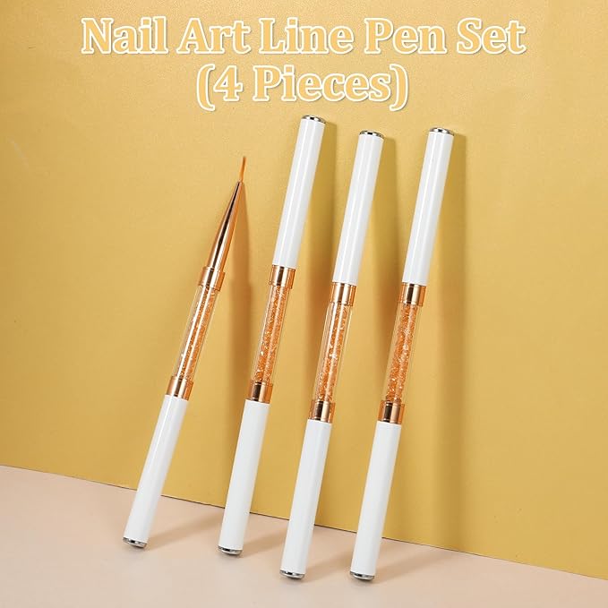 4 PCS Nail Liner Brushes, Nail Art Brushes Super Fine Liner Nails Brush Kit Dual-ended Acrylic Nails Line Brush for Gel Polish, Precise Details, Fine Drawing Design Salon & DIY Use, 7/11/15/20mm