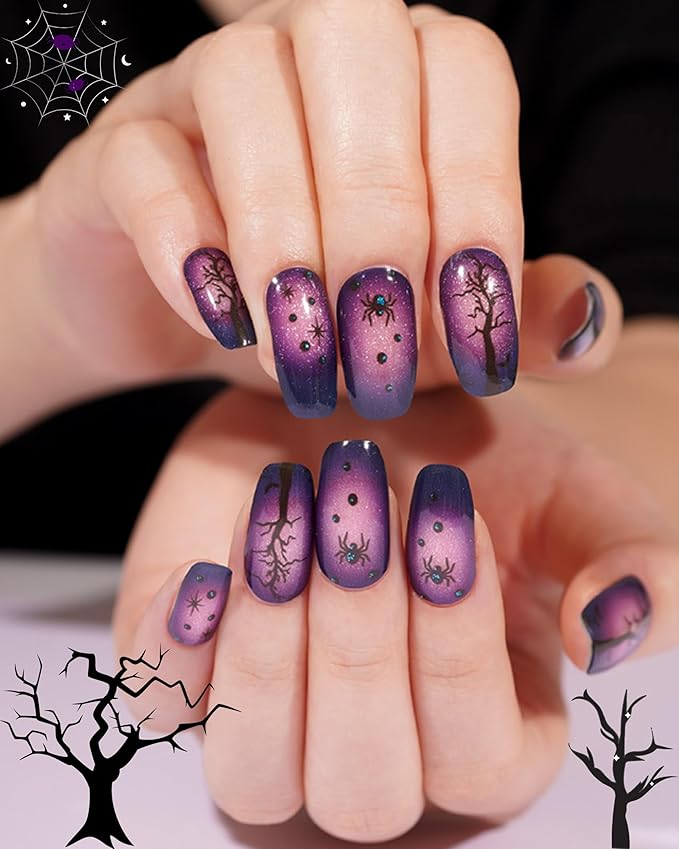 20pcs Halloween Semi Cured Gel Nail Strips - Salon Quality DIY Wraps,UV Needed