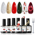modelones Christmas Gel Nail Polish Set, Winter Cat Eye Red Dark Green Blue Glitter Gold Silver Gel Polish Kit Soak Off Nail Art Manicure Home Gift for Women Girls