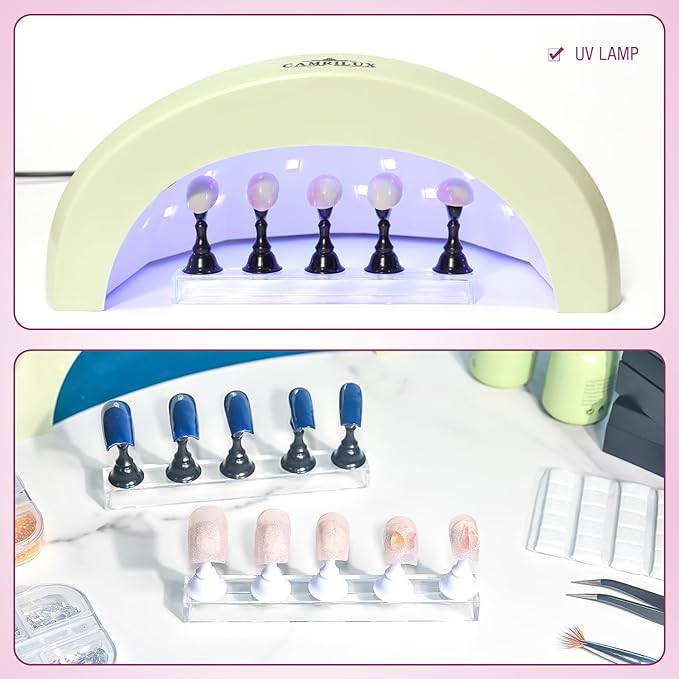 Nail Holder for Nail Art Practice, Nail Stands for False Nails Painting, 30 pcs of adhesive putty 1 Crystal Base 2 Sets Magnetic Acrylic (Black+White)