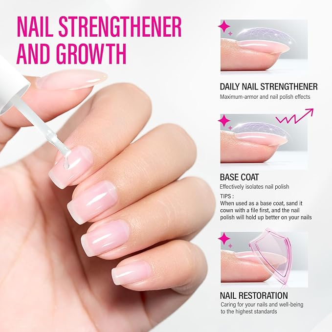 CHUCHU Nail Strengthener Base Coat: Quick Dry Protein Clear Hardener Polish - Repair Ridge Filler for Women Men Beginners Home Salon Gift - 15ML