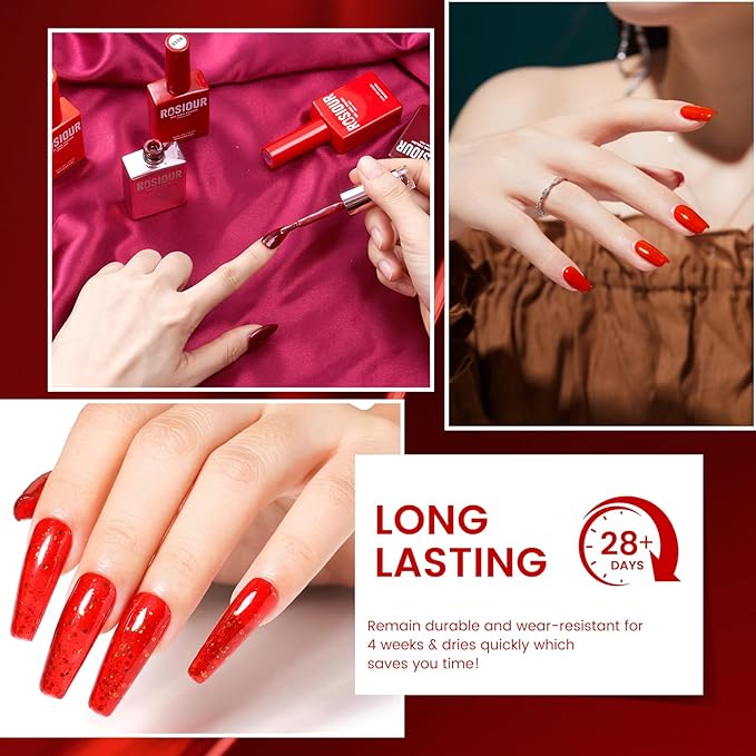 Hema Tpo Free Fall Winter Gel Nail Polish Set - 30Pcs 18ML Red Cat Eye Burgundy Glitter Gel Polish Set with Matte & Glossy Base Top Coat, Primer, Blooming Builder for Women Girls DIY Manicure Gift