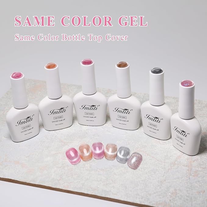Imtiti Cat Eye & Glitter Gel Nail Polish Set with Magnet, 6 Colors 10ml Gel Polish Set,UV/LED Curable, Soak Off, Sparkling Magnetic Effect Manicure Kit, Gift for Women