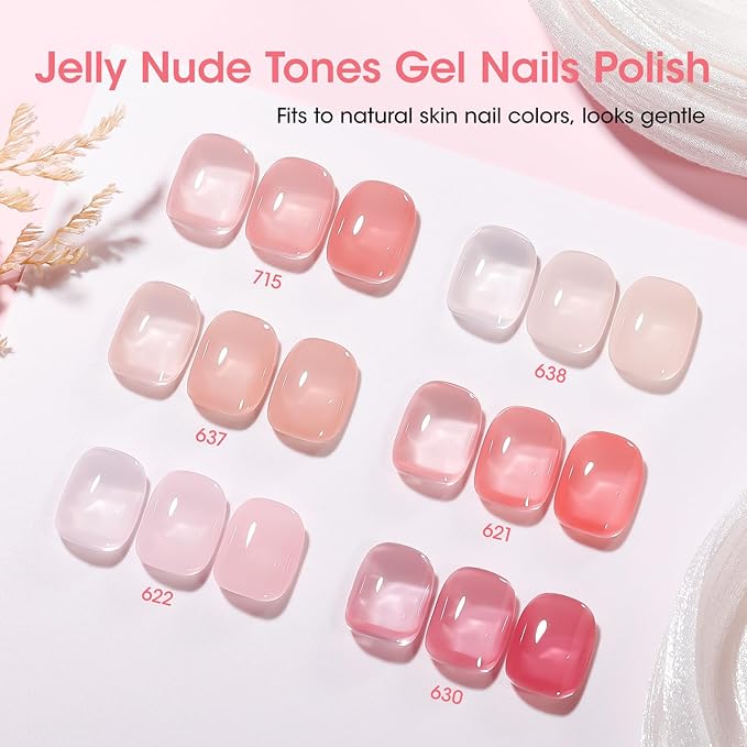 GELLEN Nude Gel Nail Polish, French Tip Gel Nail Polish Set Pink Jelly U V Gelpolish Soak off French Manicure Kit for Nail Art