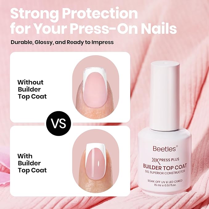 Beetles 4Pcs Press-On Nail Essential Kit, Fast Dry Nail Glue, Builder Top Coat, Nail Remover & Cuticle Oil Set, Complete System for Secure Wear, Easy Removal & Natural Nail Care