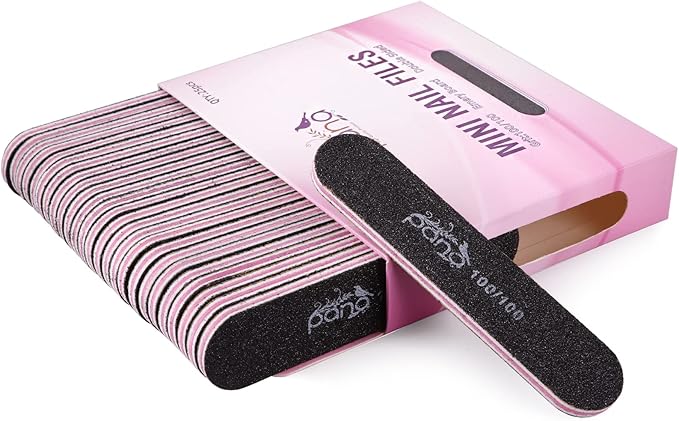 25pcs - PANA Mini Double-Sided Emery Nail File for Manicure, Pedicure, Natural, and Acrylic Nails - Black (Grit 100/100)