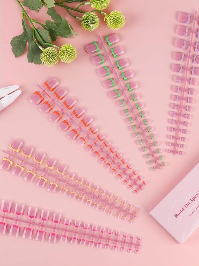 EBANKU 150 Pcs Press On Toenails French Tips, Colorful Square Short Toe Nail Tips Press On Fake Toenail Full Cover Artificial False Nail Tips with Glue for Women Home Salon DIY