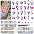 3 Boxes AB Crystal Nail Rhinestones 240 Multi-Shapes White AB Big Gems K9 Glass Flatback Round Beads Crystals Stones Nail Art Charms for Nails Face Eyes Makeup Crafts DIY Tumblers Bottles Shoes