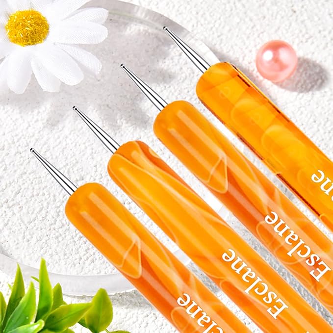 French Manicure Brush, Esclane 2 Way French Nail Brush with Dotting Tool for Manicure Cuticle Clean Up Nail Art Design, French Tip Brush (Orange, #16)
