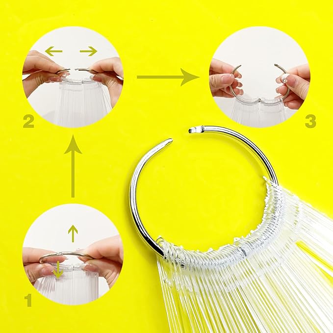 100 Pcs Clear Nail Swatch Sticks with Ring, COCOJAM Fan Shaped Nail Color Swatches Sticks, False Fake Nail Polish Sample Transparent Nail Polish Display Tips for Nail Art