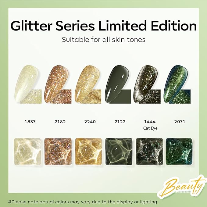 Modelones Gel Nail Polish Set, 6 Colors 2026 St Patricks Spring Green Gold Yellow Sparkle Reflective Glitter Gel Polish Dark Green 9D Cat Eye Nail polish with Magnet Soak Off LED Nail Art Kit DIY Gift