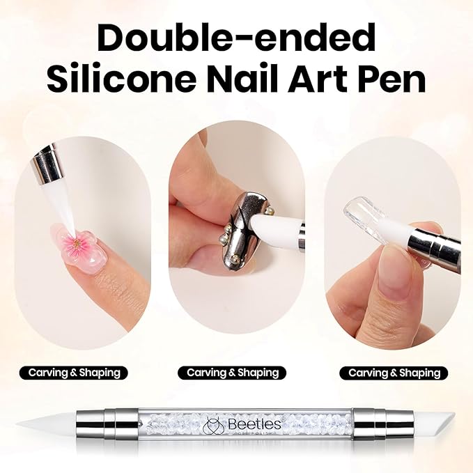 Beetles 3D Gel Nail Art & 3D Mold Pastel Playland-2 Pcs Clear Solid Builder Gels Non-Sticky Sculpting with Dual-Ended Sculpture Pen & 24 Pcs Dual Froms,Beginner Friendly DIY at Home,UV LED Lamp Needed