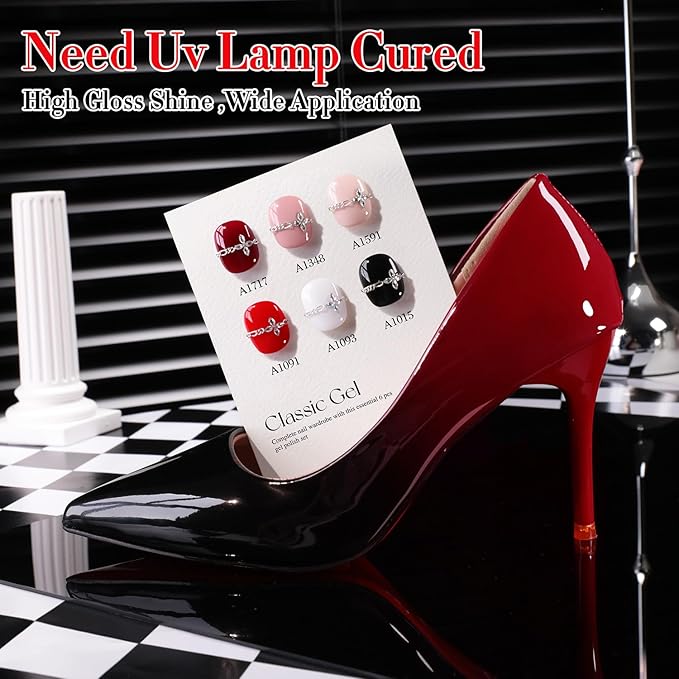 Double Rhythm 6 Pcs 15 ML Gel Polish Set Same Color Same Bottle Soak Off Gel Polish Kit Nail Art Manicure Salon DIY at Home for Women (Black White Red Nude Burgundy Peach-T6-71)