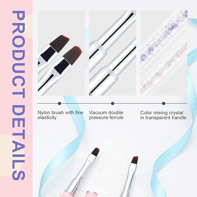 2PCS Nail Art Clean Up Brushes - Flat/Angled Nail Brushes for Cleaning Polish Mistakes on the Cuticles, Brushes for Nail Art and Designs Painting DIY