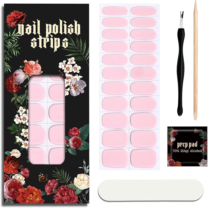 Nail Polish Strips (No UV Lamp Needed) - 22 Pcs Salon Quality Gel Nail Stickers - Long Lasting Wraps (Pink Reverie)