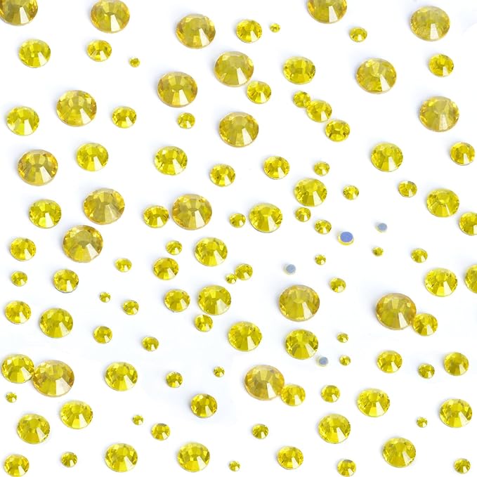 8000pcs Hotfix Rhinestones Flatback,Rhinestones for Crafts Clothes Mixed 6 Sizes, Hotfix Crystals with Wax Pencil Kit, SS4-SS30,Citrine