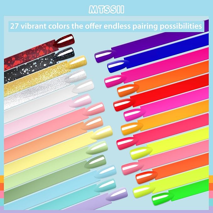 MEET ACROSS 27PCS Gel Nail Polish Set,27 Colors Gel Nail Kit Art Design Soak Off UV LED,Nail Art Design Gifts for Women