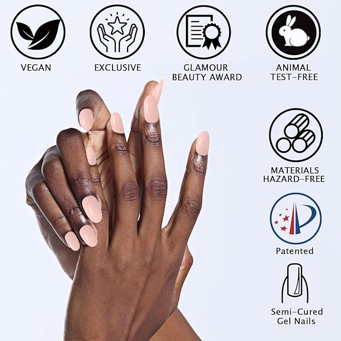 Semi Cured Gel Nail Strips Light Pink Gel Nail Stickers 20Pcs Full Polish Nails Wraps UV/LED Light Needed Gloss Nails Polish Strips for Women Includes Prep Pads, File, Wooden Cuticle Stick