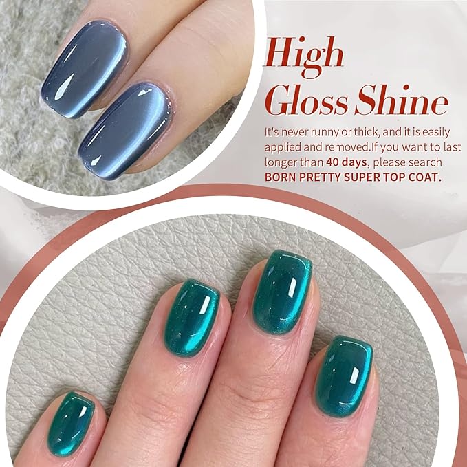 Born Pretty Magnetic Gel Nail Polish Water Light Cat Magnetic Eye Gel Black Orchid Jelly Glass Crystal Nail Polish Glitter Shimmer Auroras Nail Art Manicure Kit 6PCS