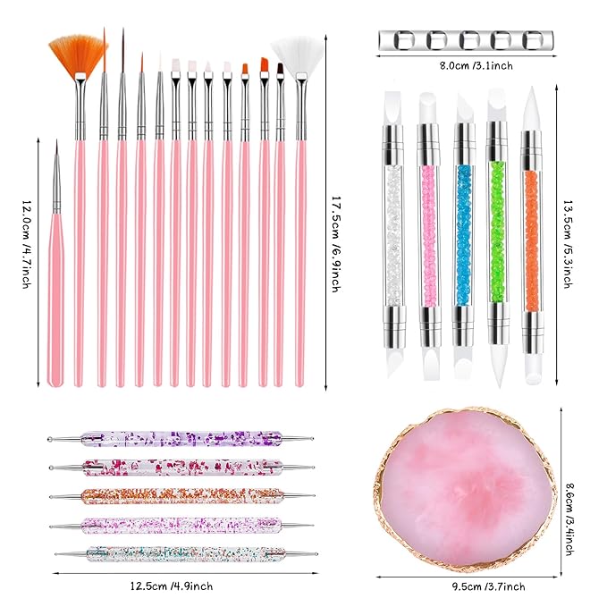 Nail Art Tool Set,27 Pcs Nail Art Brushes Set with Resin Nail Art palette,5 Pcs Nail Art Sculpture Pens,2 Way Acrylic Silicone Carving Pen,Nail Dotting Pen Nail Art Kit for Nail Art DIY Home Salon