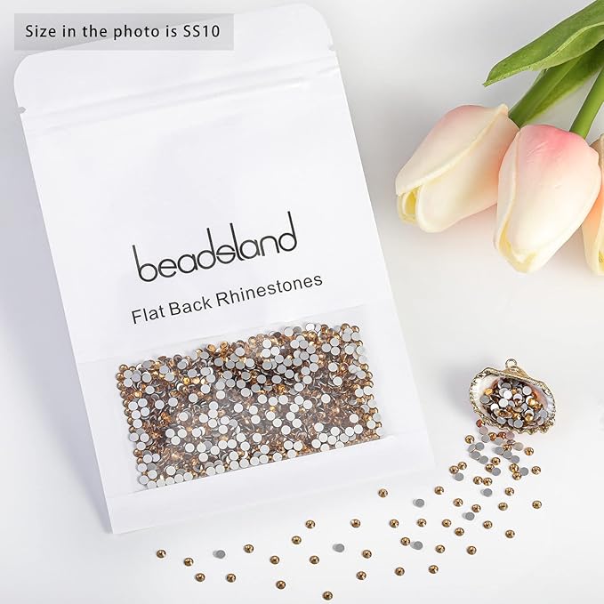 Beadsland 2880pcs Flat Back Crystal Rhinestones Round Gems for Nail Art and Craft Glue Fix,Lt Colorado Topaz,SS10,2.7-2.9mm