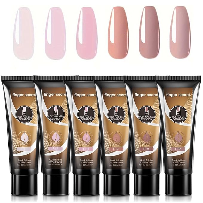 Poly Gel Kit 6 Colors 15ml - Professional Pink Nude Poly Extension Nail Set Soak Off LED/UV Nail Builder Gel for Sculpting, Nail Extensions & Overlays Create Stylish Manicure